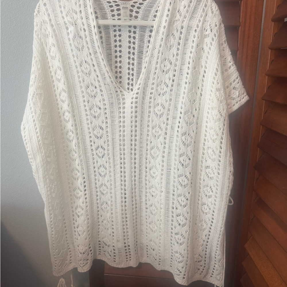 White Crochet V-Neck swim coverup! Perfect for summertime!